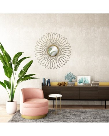 Miroir soleil fleur métal doré 80cm