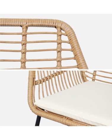 Salon de jardin 4 places en résine bambou structure en métal noir