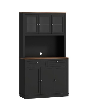 Buffet haut cuisine 6 portes 2 tiroirs MDF panneau de particules noir