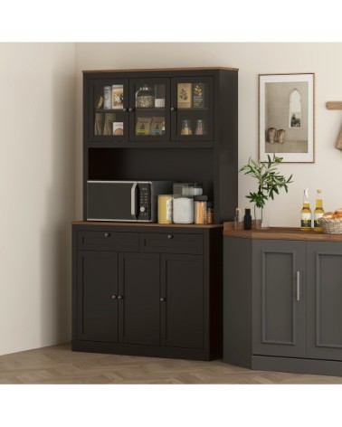 Buffet haut cuisine 6 portes 2 tiroirs MDF panneau de particules noir