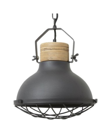 Suspension métal avec grille et bois D33cm