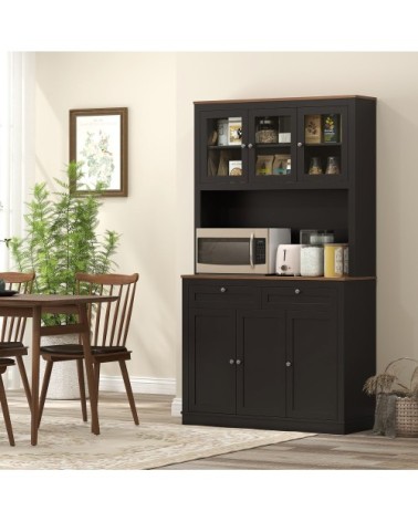 Buffet haut cuisine 6 portes 2 tiroirs MDF panneau de particules noir
