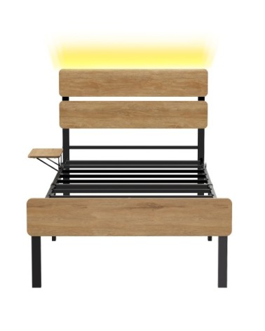 Cadre de lit 90 x 190 avec sommier métal port usb et type-c marron