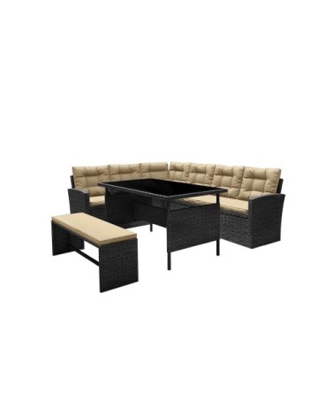 Salon de jardin 8 places résine gris foncé et beige
