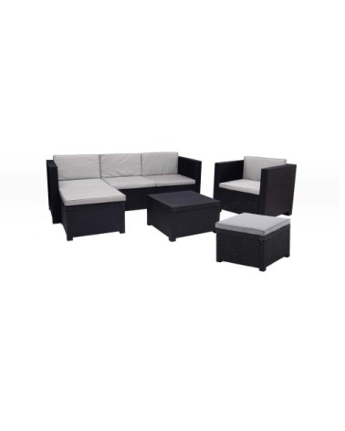 Salon de jardin en résine tressée 6 places gris/noir