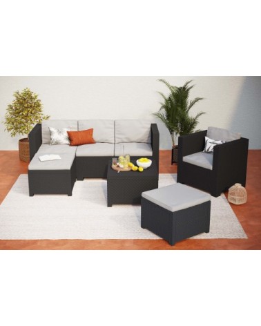 Salon de jardin en résine tressée 6 places gris/noir
