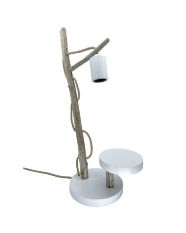 Lampe à poser en bois recyclé blanc