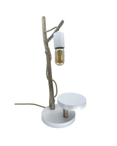 Lampe à poser en bois recyclé blanc