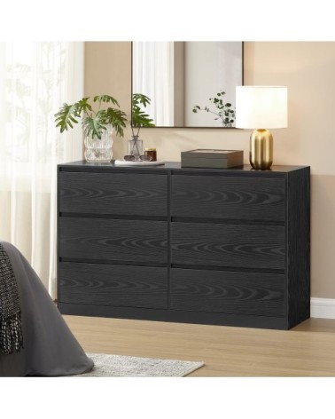Commode chambre 6 tiroirs 40 x 119,4 x 75 cm style moderne noir boisé