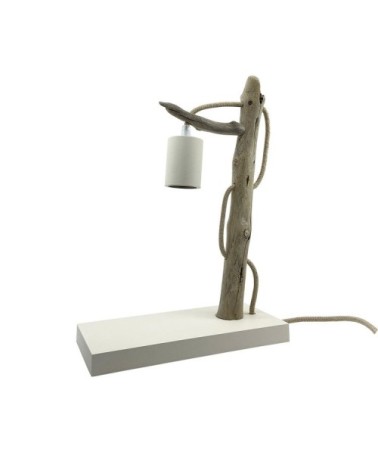 Lampe à poser en bois recyclé blanc cassé
