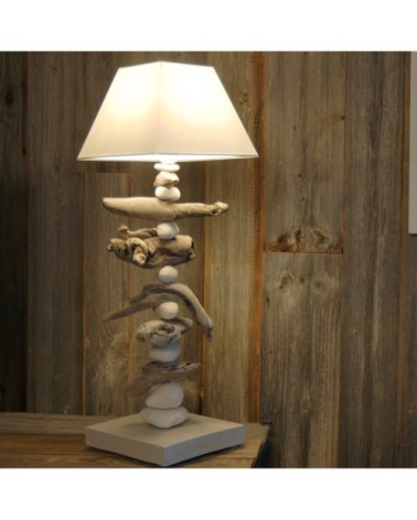 Lampe à poser en bois blanc cassé