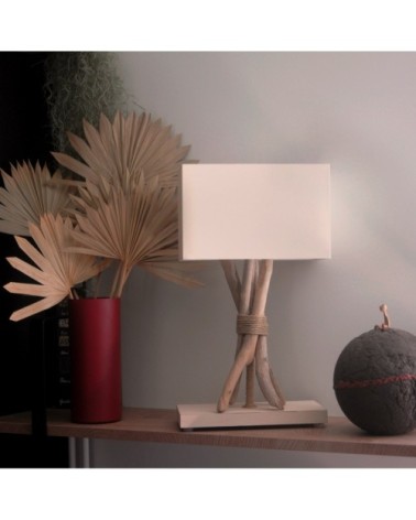Lampe à poser en bois blanc cassé