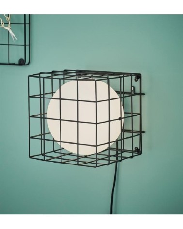 Lampe de table cage métal et globe verre