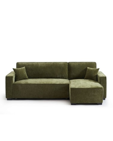 Canapé d'angle convertible en tissu 4 places vert