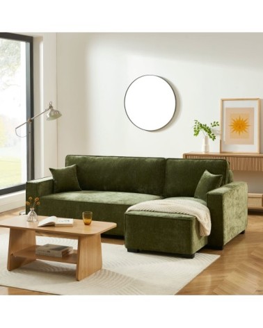 Canapé d'angle convertible en tissu 4 places vert