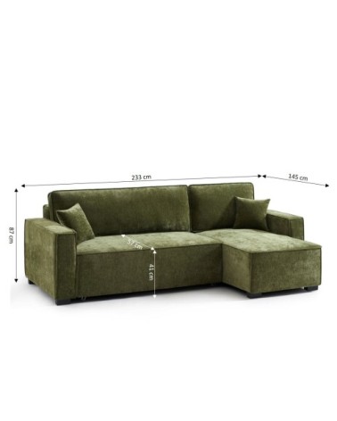 Canapé d'angle convertible en tissu 4 places vert
