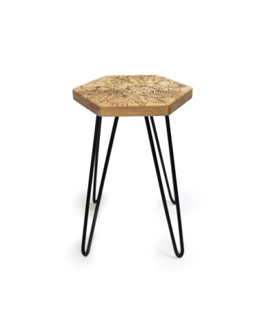 Tabouret en chêne massif gravure Jungle H 48,5 cm
