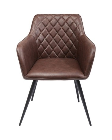 Chaise avec accoudoirs matelassée marron et acier