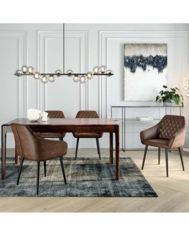 Chaise avec accoudoirs matelassée marron et acier