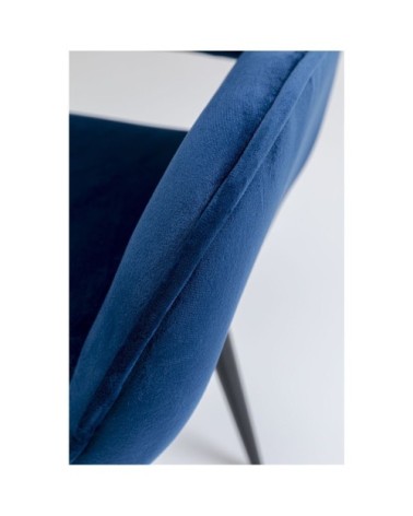 Chaise avec accoudoirs en velours bleu pétrole et acier