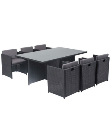 Salon de jardin 6 places noir-gris + housse de protection