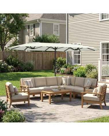 Parasol de jardin double manivelle housse de protection crème