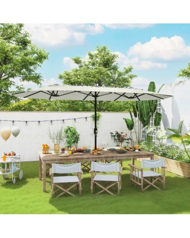 Parasol de jardin double manivelle housse de protection crème