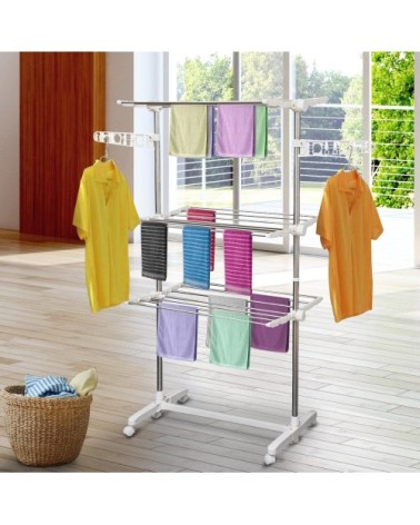 Séchoir à linge étendoir pliable ailes latérales acier blanc
