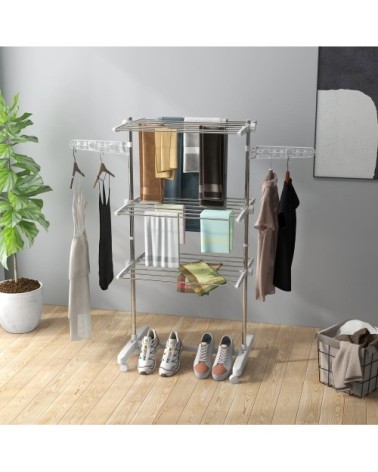 Séchoir à linge étendoir pliable ailes latérales acier blanc