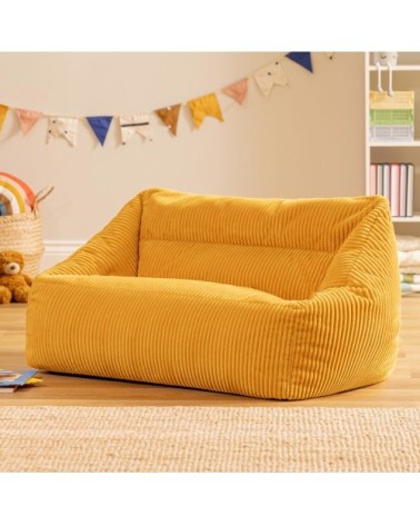 Pouf canapé enfant en velours côtelé jaune ocre