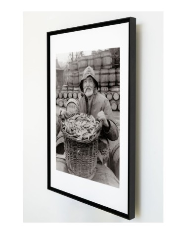 Photo ancienne noir et blanc pêche n°81 cadre noir 70x105cm