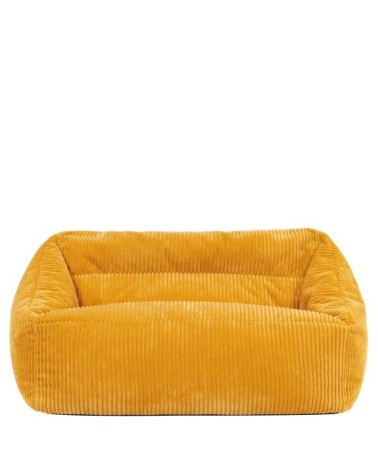 Pouf canapé enfant en velours côtelé jaune ocre