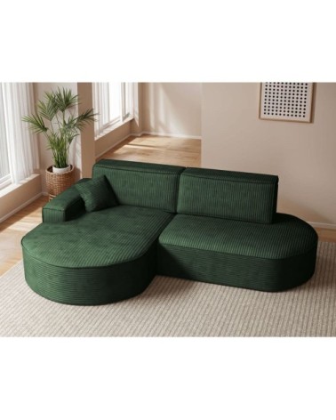 Canapé d'angle gauche convertible 4pl marlo velours côtelé vert foncé