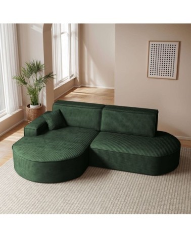 Canapé d'angle gauche convertible 4pl marlo velours côtelé vert foncé