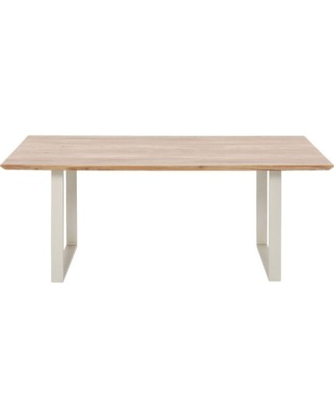 Table à manger 8 personnes acacia biseauté et acier argenté L180