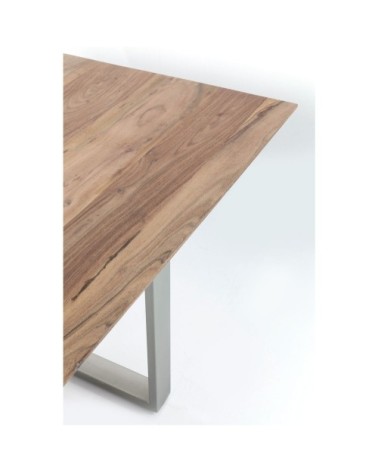 Table à manger 8 personnes acacia biseauté et acier argenté L180