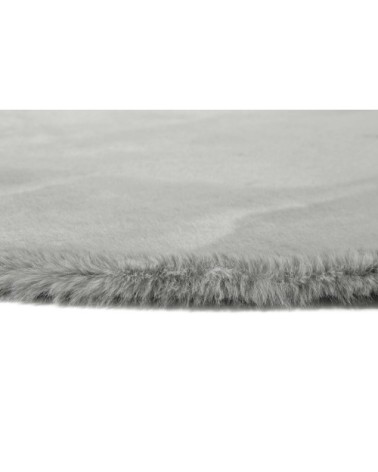 Tapis effet peau de lapin doux tufté gris salon, chambre rond D150