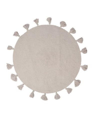 Tapis rond pompons gris coton D90cm