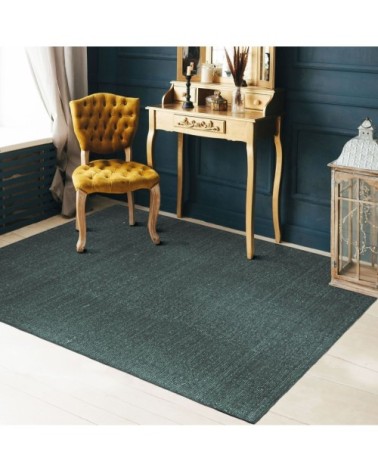 Tapis en laine et coton vert foncé 120x170