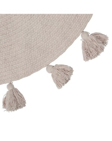 Tapis rond pompons gris coton D90cm