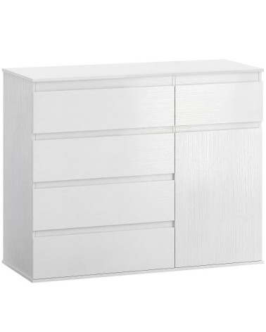 Commode 5 tiroirs étagère réglable porte à fermeture douce bois blanc