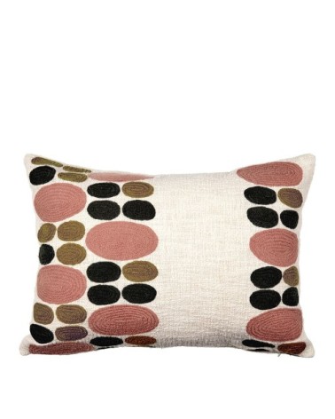 Housse de coussin en polycoton brodé - rose et curry - 60 x 40 cm