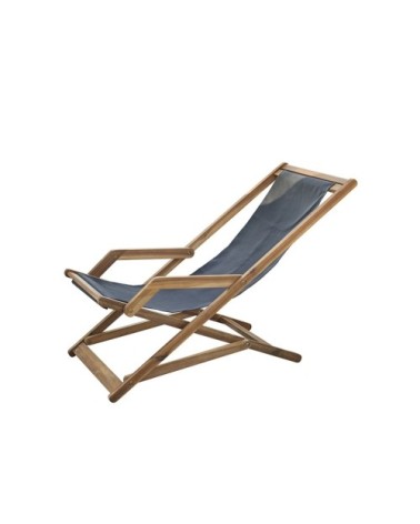 Transat noir en acacia et textilène