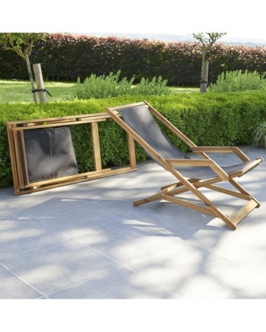 Transat noir en acacia et textilène