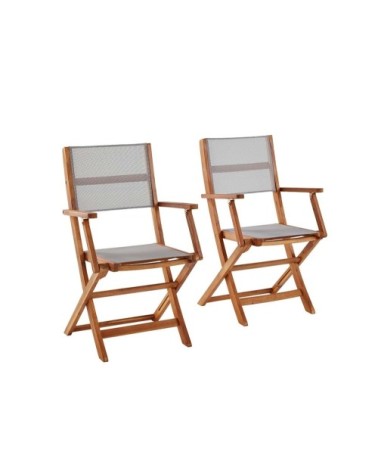 Fauteuil de jardin en acacia massif et textilène gris (lot de 2)