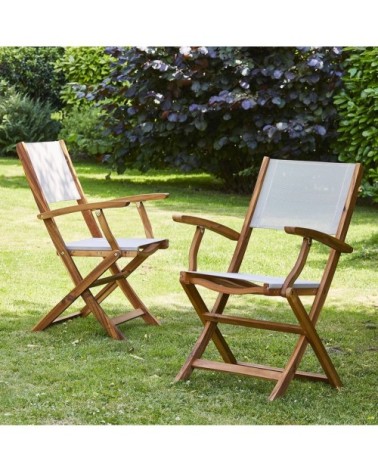 Fauteuil de jardin en acacia massif et textilène gris (lot de 2)