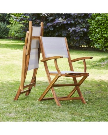 Fauteuil de jardin en acacia massif et textilène gris (lot de 2)