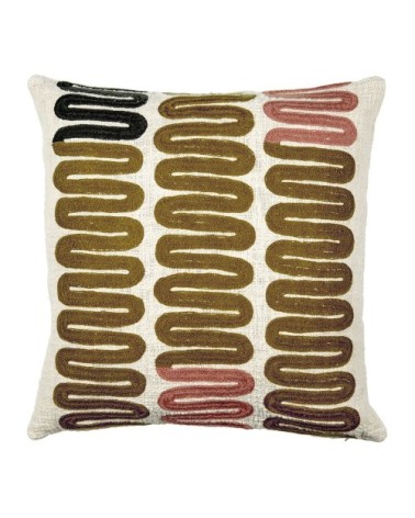 Housse de coussin en polycoton brodé - rose et curry - 50 x 50 cm