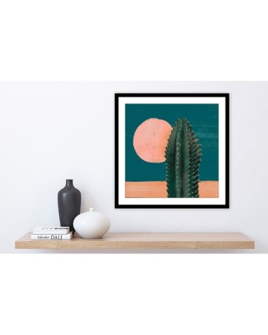 Affiche illustration cactus et soleil rose 80x80cm