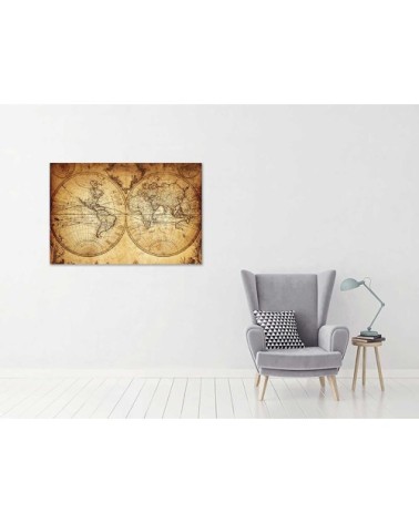 Tableau mappemonde ancienne toile imprimée 80x50cm
